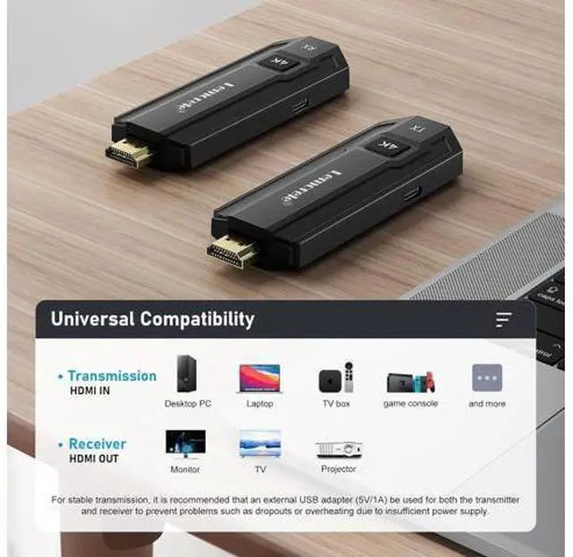 Alt view image 6 of 7 - Lemorele Wireless HDMI Transmitter and Receiver Kit,Portable Wireless HDMI Extender,Plug&Play,2.4/5G 164ft Range 1080P HD,Up to 8 Transmitter,for Streaming Video&Audio to Monitor from Laptop/TV-Boxs