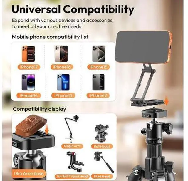 Alt view image 3 of 6 - Deuninker Camera Tripod with Magnetic Phone Stand Set, SK29 Folable Mini Tripod Mount for Magsafe Phone Tripod, TT35 Camera Tripod Free Angle for for Content Creators, Travel Vlog Essentials