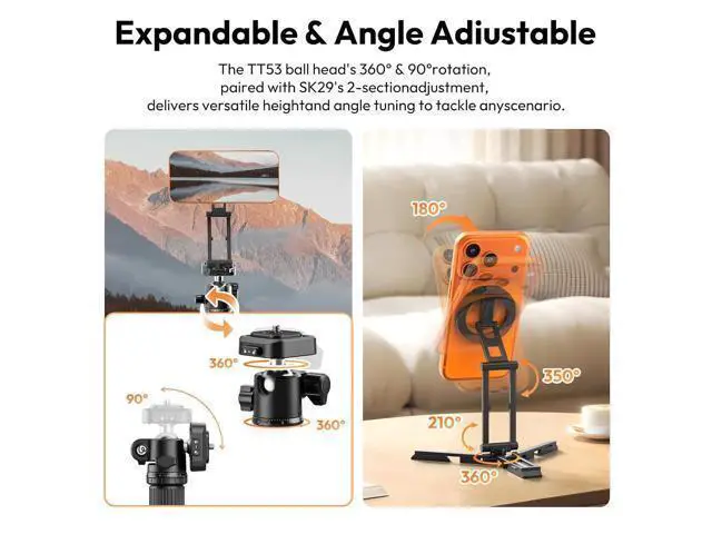 Alt view image 5 of 6 - Deuninker Camera Tripod with Magnetic Phone Stand Set, SK29 Folable Mini Tripod Mount for Magsafe Phone Tripod, TT35 Camera Tripod Free Angle for for Content Creators, Travel Vlog Essentials