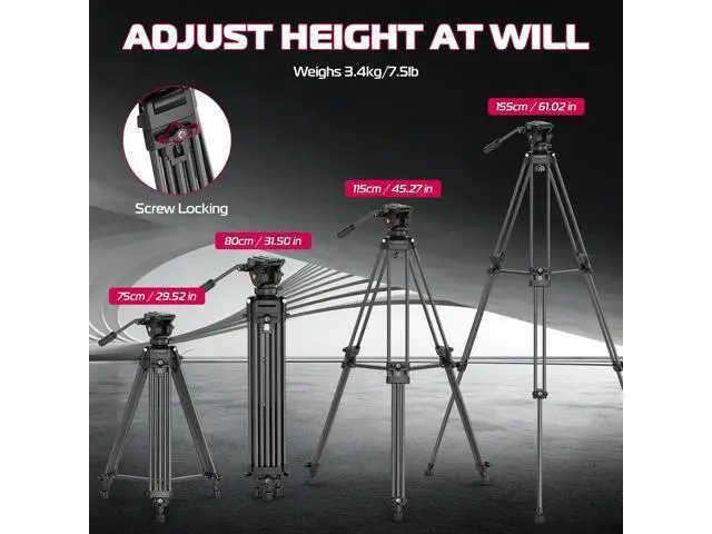 Alt view image 5 of 7 - Deuninker MT-81 Camera Video Tripod with 360 Degree Fluid Head, 61inch/155cm Heavy Duty Aluminum Alloy Camera Tripod Stand, Quick Release Plate Compatible with DSLR Camcorder, Load Up to 17.6lb/8kg