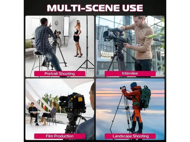 Alt view image 6 of 7 - Deuninker MT-81 Camera Video Tripod with 360 Degree Fluid Head, 61inch/155cm Heavy Duty Aluminum Alloy Camera Tripod Stand, Quick Release Plate Compatible with DSLR Camcorder, Load Up to 17.6lb/8kg