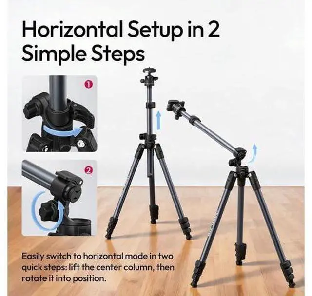 Alt view image 3 of 7 - Deuninker TT59 Horizontal Overhead Photography Tripod, 68.9" Foldable Professional Camera Tripod Stand with Uka Quick Release Panoramic Ball Head for Mirrorless Camera/DSLR/Phone/Camcorder and All