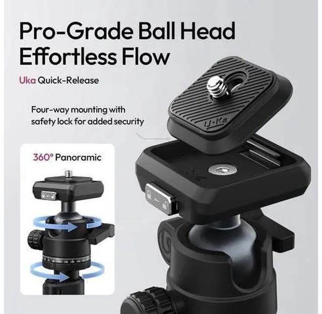 Alt view image 5 of 7 - Deuninker TT59 Horizontal Overhead Photography Tripod, 68.9" Foldable Professional Camera Tripod Stand with Uka Quick Release Panoramic Ball Head for Mirrorless Camera/DSLR/Phone/Camcorder and All