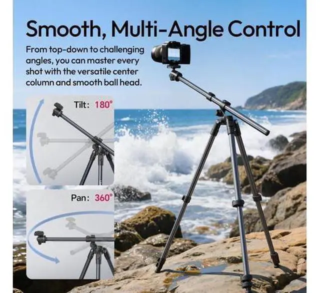 Alt view image 4 of 7 - Deuninker TT59 Horizontal Overhead Photography Tripod, 68.9" Foldable Professional Camera Tripod Stand with Uka Quick Release Panoramic Ball Head for Mirrorless Camera/DSLR/Phone/Camcorder and All