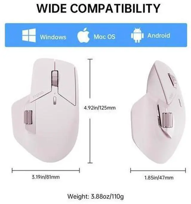 Alt view image 7 of 7 - MT760 Multi-Device Wireless Mouse, Bluetooth 5.0/3.0 + 2.4GHz Tri-Mode Connection, Support 4 Devices, M+ Cross-Computer Technology, 11 Programmable Buttons, 90 Days Battery Life, Pink