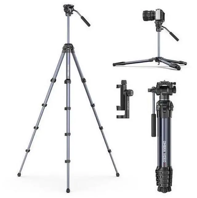 Main image of DeuninkerOmbra Xiang Camera Video Tripod w Fluid Head, 61.5" Travel Tripod w 360° Rotated Arca Quick Release Plate, Portable Stand for Phone Camera Vlogging Video Shooting with Carry Bag Phone Clamp