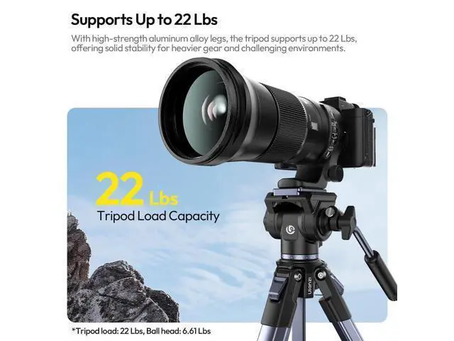 Alt view image 3 of 7 - DeuninkerOmbra Xiang Camera Video Tripod w Fluid Head, 61.5" Travel Tripod w 360° Rotated Arca Quick Release Plate, Portable Stand for Phone Camera Vlogging Video Shooting with Carry Bag Phone Clamp