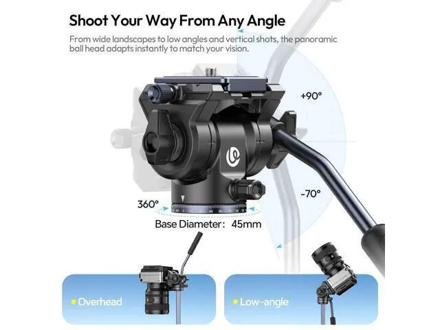 Alt view image 4 of 7 - DeuninkerOmbra Xiang Camera Video Tripod w Fluid Head, 61.5" Travel Tripod w 360° Rotated Arca Quick Release Plate, Portable Stand for Phone Camera Vlogging Video Shooting with Carry Bag Phone Clamp
