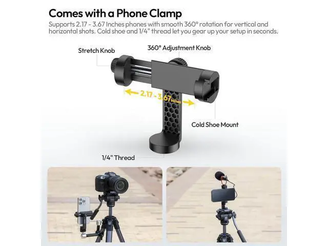 Alt view image 6 of 7 - DeuninkerOmbra Xiang Camera Video Tripod w Fluid Head, 61.5" Travel Tripod w 360° Rotated Arca Quick Release Plate, Portable Stand for Phone Camera Vlogging Video Shooting with Carry Bag Phone Clamp