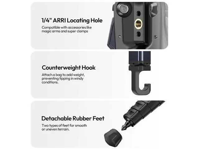 Alt view image 7 of 7 - DeuninkerOmbra Xiang Camera Video Tripod w Fluid Head, 61.5" Travel Tripod w 360° Rotated Arca Quick Release Plate, Portable Stand for Phone Camera Vlogging Video Shooting with Carry Bag Phone Clamp