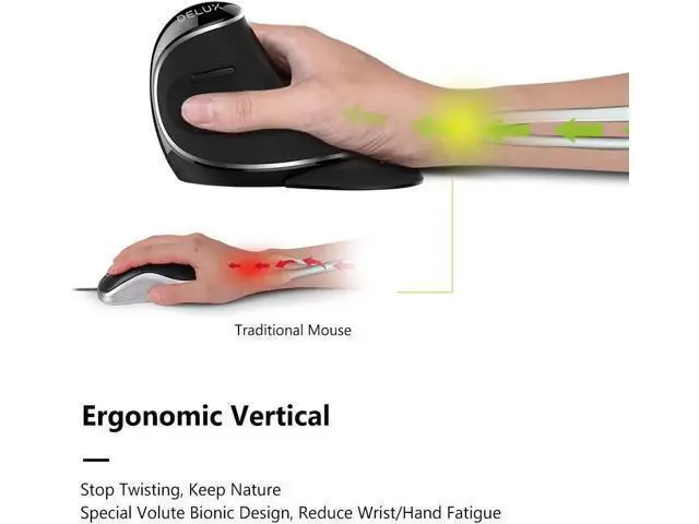 Alt view image 2 of 7 - DELUX Ergonomic Wireless Mouse with USB Receiver, 2.4G Wireless Vertical Mouse with 3 Adjustable DPI (800/1200/1600), 6 Buttons, Removable Wrist Rest for Laptop PC Computer (M618Plus Wireless-Black)