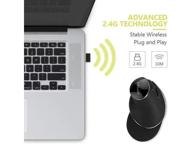 Alt view image 5 of 7 - DELUX Ergonomic Wireless Mouse with USB Receiver, 2.4G Wireless Vertical Mouse with 3 Adjustable DPI (800/1200/1600), 6 Buttons, Removable Wrist Rest for Laptop PC Computer (M618Plus Wireless-Black)