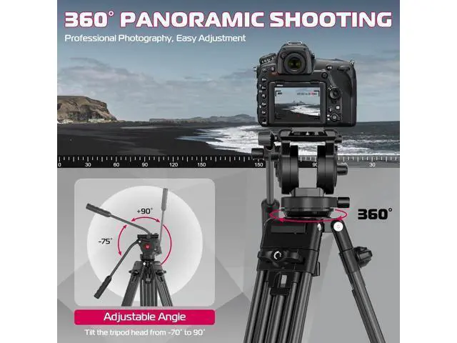 Alt view image 3 of 7 - Deuninker MT-81 Camera Video Tripod with 360 Degree Fluid Head, 61inch/155cm Heavy Duty Aluminum Alloy Camera Tripod Stand, Quick Release Plate Compatible with DSLR Camcorder, Load Up to 17.6lb/8kg