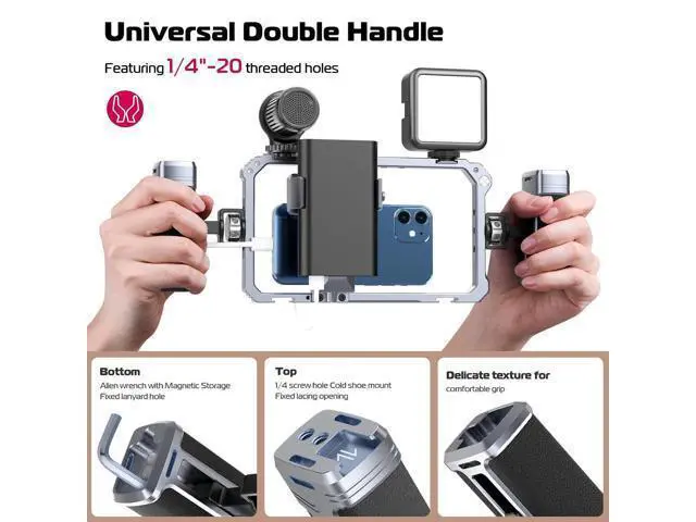 Alt view image 2 of 7 - Deuninker Universal Phone Video Rig Kit with Handles, Aluminum Handheld Stabilizer Phone Video Filmmaking Grip for Video Maker Videographer with Cold Shoe for iPhone 16 15 14 13 Mini Pro Max 8 Plus