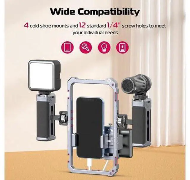 Alt view image 5 of 7 - Deuninker Universal Phone Video Rig Kit with Handles, Aluminum Handheld Stabilizer Phone Video Filmmaking Grip for Video Maker Videographer with Cold Shoe for iPhone 16 15 14 13 Mini Pro Max 8 Plus