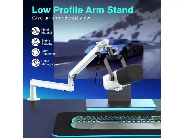 Alt view image 2 of 5 - Deuninker Boom Arm Mic Stand, Low Profile Microphone Arm Stand, Podcast Mic Boom Arm with Desk Mount, Cable Channels Management, Metal Boom Arm White for Recording/Streaming/Gaming/Home Office-BM88W