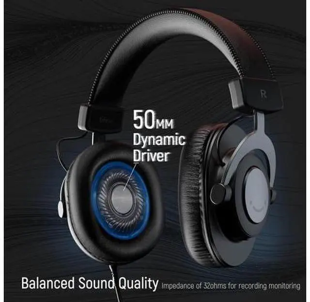 Alt view image 2 of 5 - Studio Monitor Headphones for Recording-Over Ear Wired Headphones for Podcast Monitoring, Streaming Comfortable Equipment with Detachable Cables 3.5mm or 6.35mm Jack, Black, on PC/ (ABCD2210H8)