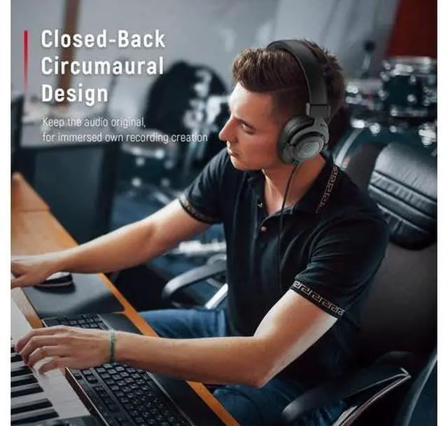 Alt view image 3 of 5 - Studio Monitor Headphones for Recording-Over Ear Wired Headphones for Podcast Monitoring, Streaming Comfortable Equipment with Detachable Cables 3.5mm or 6.35mm Jack, Black, on PC/ (ABCD2210H8)