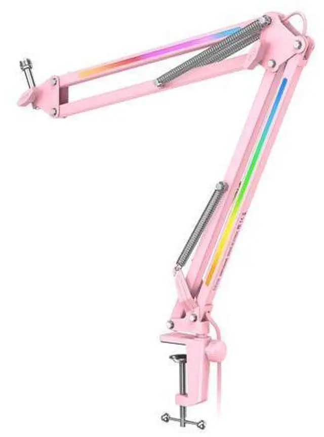 Main image of Deuninker Microphone Boom Arm, Metal Adjustable Mic Arm Stand with RGB Button, 3/8 to 5/8 Screw Adapter, Desk Mount Clamp, Suspension Scissor Mic Stand for Gaming Streaming Podcast-AmpliGame BM38P