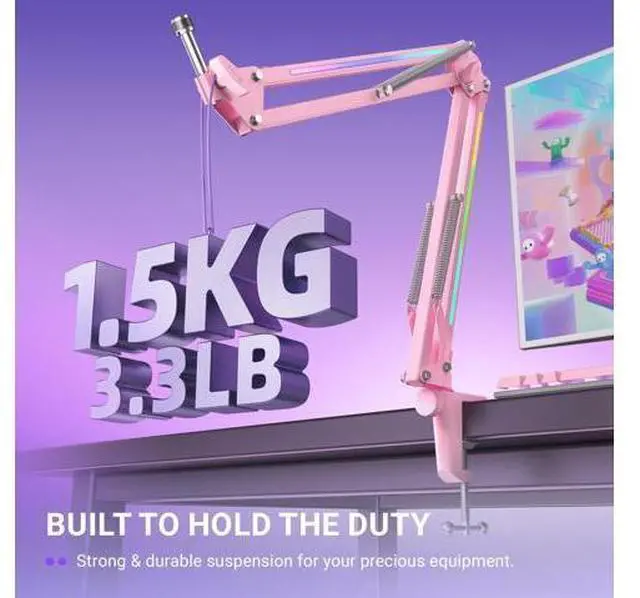 Alt view image 2 of 7 - Deuninker Microphone Boom Arm, Metal Adjustable Mic Arm Stand with RGB Button, 3/8 to 5/8 Screw Adapter, Desk Mount Clamp, Suspension Scissor Mic Stand for Gaming Streaming Podcast-AmpliGame BM38P