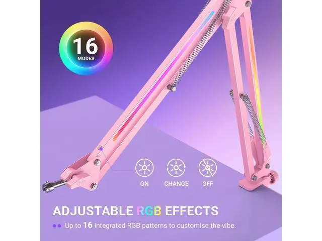 Alt view image 6 of 7 - Deuninker Microphone Boom Arm, Metal Adjustable Mic Arm Stand with RGB Button, 3/8 to 5/8 Screw Adapter, Desk Mount Clamp, Suspension Scissor Mic Stand for Gaming Streaming Podcast-AmpliGame BM38P
