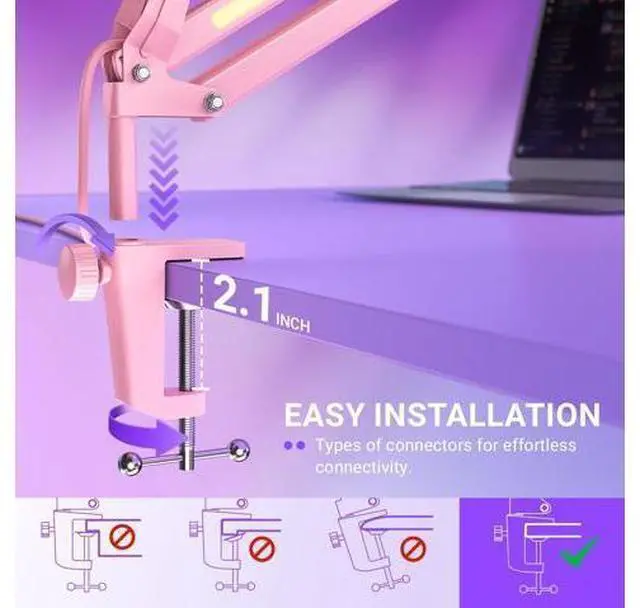 Alt view image 7 of 7 - Deuninker Microphone Boom Arm, Metal Adjustable Mic Arm Stand with RGB Button, 3/8 to 5/8 Screw Adapter, Desk Mount Clamp, Suspension Scissor Mic Stand for Gaming Streaming Podcast-AmpliGame BM38P