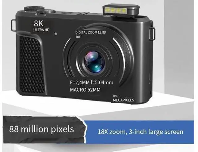 Alt view image 3 of 4 - 8K Ultra HD Digital Camera 88MP, 18X Zoom, 3" Flip Screen, WiFi, Student Selfie Camera, Slow Motion