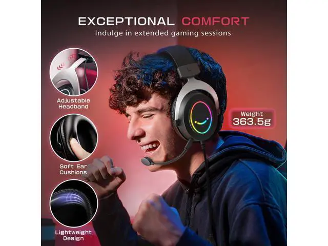 Alt view image 3 of 5 - FIFINE Gaming Headset with Detachable Microphone, Over-Ear Headset Wired with Passive Noise Canceling, 3.5mm Audio Jack, RGB, for Xbox, PC, PS4/PS5 Controller, Switch, Gamer Headset-Ampli (ABCD2316H3)