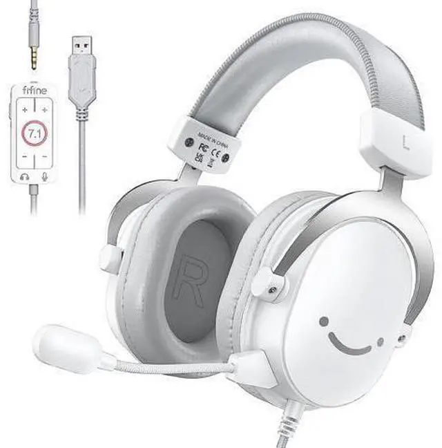 Main image of FIFINE USB PC Gaming Headset with 3.5mm Audio Jack, Detachable Microphone, 7.1 Surround Sound, Volume Control, Streaming Over-Ear Wired Headphones for Computer, PS5, Controller, Xbox-H9 White