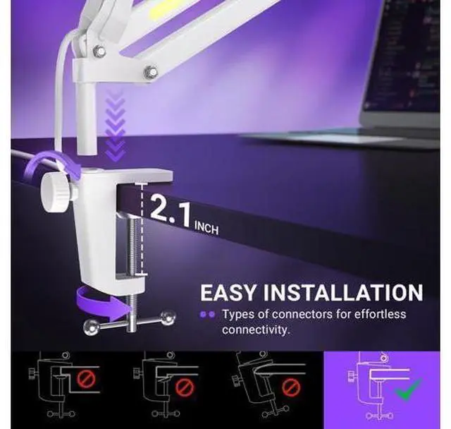 Alt view image 6 of 7 - Deuninker Microphone Boom Arm, Heavy Duty Mic Arm with Controllable RGB Light,C-Clamp,Gaming Desktop Mic Mount Capacity for AM8,Studio Podcasting,Recording,Streaming-BM38W
