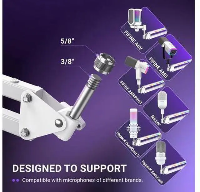 Alt view image 5 of 7 - Deuninker Microphone Boom Arm, Heavy Duty Mic Arm with Controllable RGB Light,C-Clamp,Gaming Desktop Mic Mount Capacity for AM8,Studio Podcasting,Recording,Streaming-BM38W