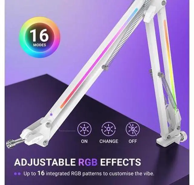 Alt view image 4 of 7 - Deuninker Microphone Boom Arm, Heavy Duty Mic Arm with Controllable RGB Light,C-Clamp,Gaming Desktop Mic Mount Capacity for AM8,Studio Podcasting,Recording,Streaming-BM38W
