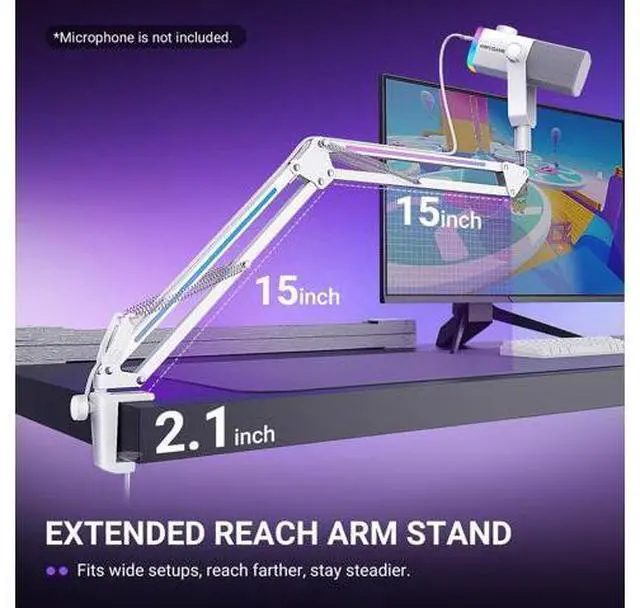 Alt view image 7 of 7 - Deuninker Microphone Boom Arm, Heavy Duty Mic Arm with Controllable RGB Light,C-Clamp,Gaming Desktop Mic Mount Capacity for AM8,Studio Podcasting,Recording,Streaming-BM38W