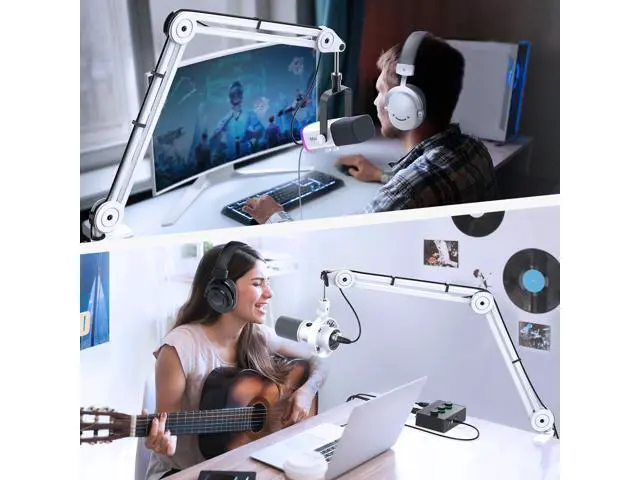 Alt view image 6 of 7 - Deuninker Microphone Boom Arm Kit, Metal Heavy Duty Mic Stand with 3/8" to 5/8" Threads Screw & 10ft Balanced XLR Cable for Podcasting Recording, Streaming & Recording-BM63W+L9W