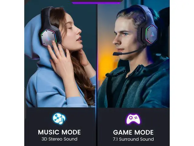 Alt view image 6 of 7 - Wireless Gaming Headset, 2.4GHz USB Gaming Headphones with Microphone for PC, PS5, PS4, Nintendo Switch, 7.1 Surround Sound Gaming Headset, RGB Light, Ergonomic Design, 3.5mm Wired for Xbox Serie