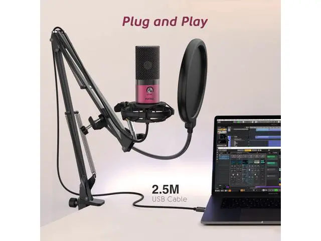 Alt view image 4 of 6 - Deuninker Podcast Microphone Kit-USB PC Computer Recording Microphone, Condenser Mic Set for Streaming, Gaming, Voice-Over, Meeting, with Arm Stand, Shock Mount, Pop Filter-T669 Rose Red