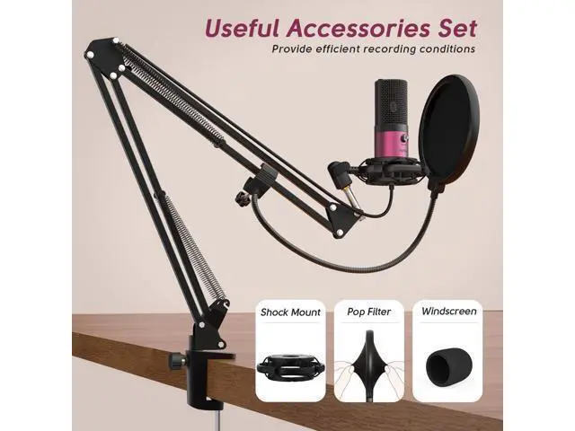 Alt view image 6 of 6 - Deuninker Podcast Microphone Kit-USB PC Computer Recording Microphone, Condenser Mic Set for Streaming, Gaming, Voice-Over, Meeting, with Arm Stand, Shock Mount, Pop Filter-T669 Rose Red