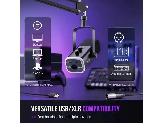 Alt view image 5 of 7 - Deuninker XLR/USB Gaming Microphone Set and XLR Cable,Dynamic PC Mic for Streaming Podcasting,Microphone Audio Cable,Compatible with Audio Mixer for Recording (AM8T+L9)