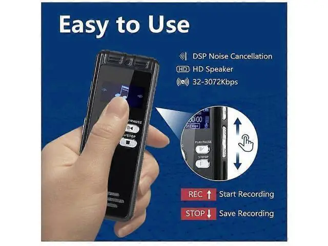 Alt view image 2 of 5 - Ecocleanpath 64GB Digital Voice Activated Recorder with Playback - 3072Kbps HD Audio Recorder, 25H Continuous Recording (Black)