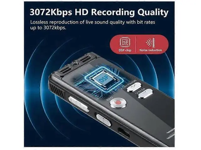 Alt view image 3 of 5 - Ecocleanpath 64GB Digital Voice Activated Recorder with Playback - 3072Kbps HD Audio Recorder, 25H Continuous Recording (Black)