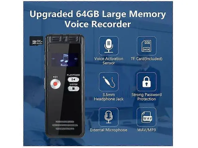 Alt view image 5 of 5 - Ecocleanpath 64GB Digital Voice Activated Recorder with Playback - 3072Kbps HD Audio Recorder, 25H Continuous Recording (Black)