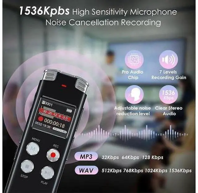 Alt view image 2 of 5 - Ecocleanpath 64GB Digital Voice Recorder with Voice Activation - Noise Cancelling Mic for Lectures & Meetings