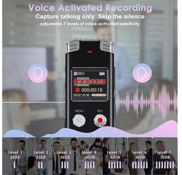 Alt view image 4 of 5 - Ecocleanpath 64GB Digital Voice Recorder with Voice Activation - Noise Cancelling Mic for Lectures & Meetings