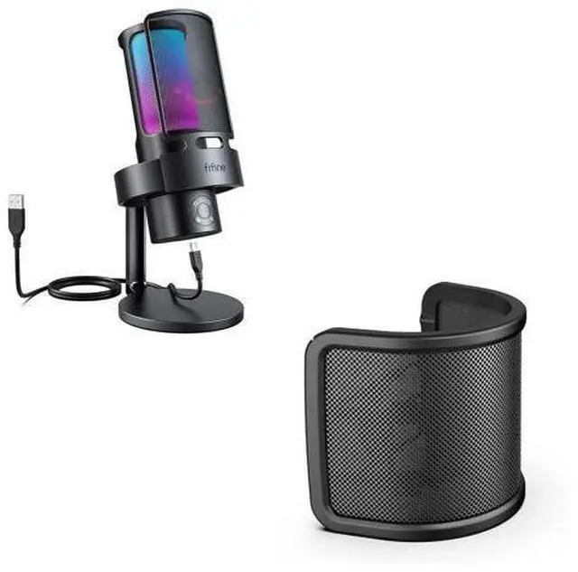 Main image of Deuninker USB Gaming RGB Microphone with Mic Pop Filter Bundle, PC Streaming Microphone with 4 Polar Patterns, Mute, Pop Windscreen for Noise Reduction for Clear Recording, Podcast, Vocal (A8Plus+U1)