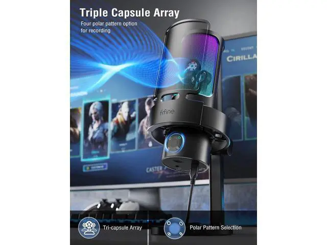 Alt view image 2 of 7 - Deuninker USB Gaming RGB Microphone with Mic Pop Filter Bundle, PC Streaming Microphone with 4 Polar Patterns, Mute, Pop Windscreen for Noise Reduction for Clear Recording, Podcast, Vocal (A8Plus+U1)