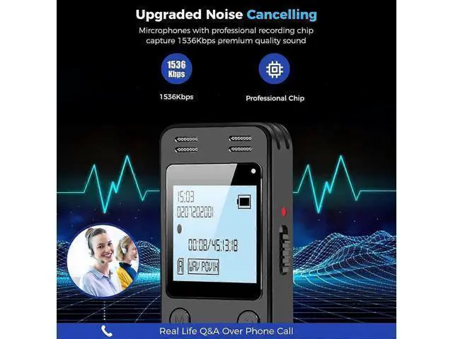 Alt view image 2 of 5 - Ecocleanpath 32GB Digital Voice Recorder with Noise Cancelling - V618 Black for Lectures & Meetings