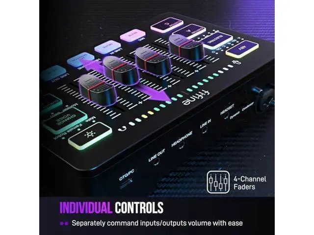 Alt view image 6 of 7 - Deuninker Karaoke Microphone and Streaming 4-Channel RGB Mixer, Gaming Audio Mixer with XLR Interface for Game Voice, Podcast, Recording, YouTube, Dynamic Vocal Microphone for SpeakerK6+SC3