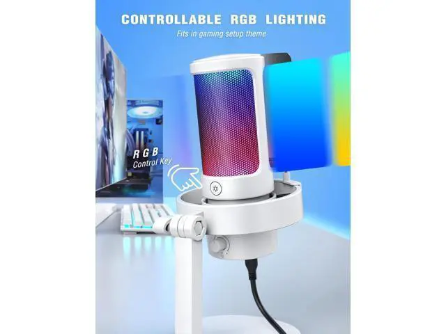 Alt view image 2 of 7 - Deuninker Gaming USB Microphone with Metal Boom Arm Bundle, PC Computer Streaming Mic with Mute, RGB, Gain Knob, Microphone Arm Stand with Desk Clamp Kit for Recording/Podcast (A8+BM63 White)