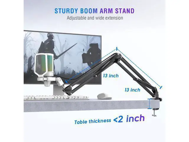 Alt view image 6 of 7 - Deuninker Streaming Gaming USB Microphone Kit, PC Condenser RGB Mic Compatible with PS4/PS5, Plug and Play for Music Recording, Online Game, Discord, Twitch, with Pop Filter, Shock Mount-A6T White