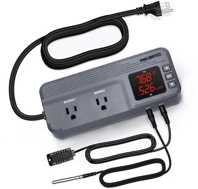 Main image of Temperature and Humidity Controller ITC-608T Pre-Wired Dual Stage Thermostat 120VAC 15A 1800W ETL Listed Mushroom Greenhouse Homebrew